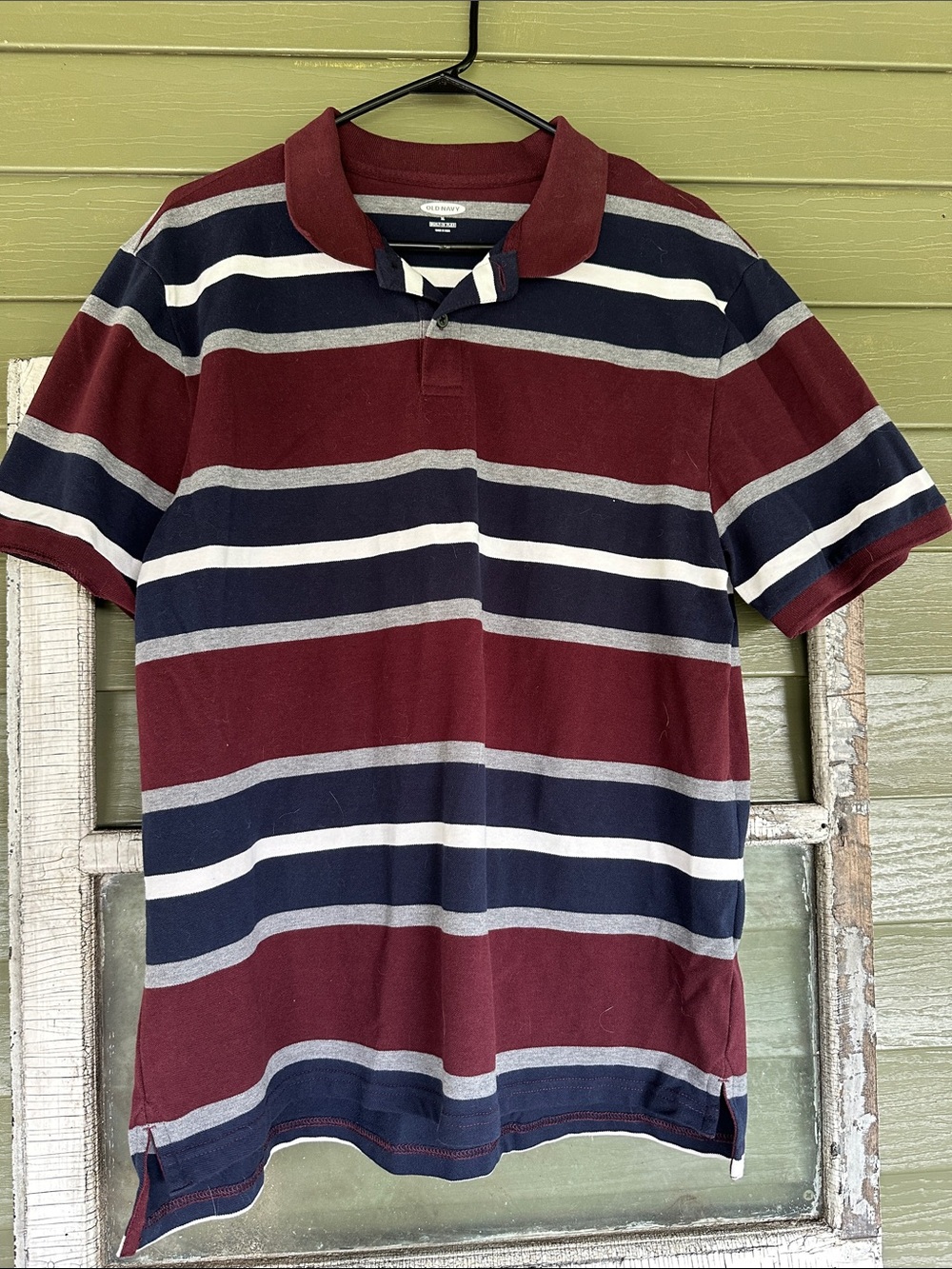 Old Navy Striped Polo - Burgundy, Navy & White